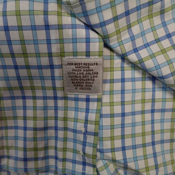 Peter Millar Shirt Mens Large Button Down Long Sleeve Plaid Checked Blue Green - Picture 3 of 8